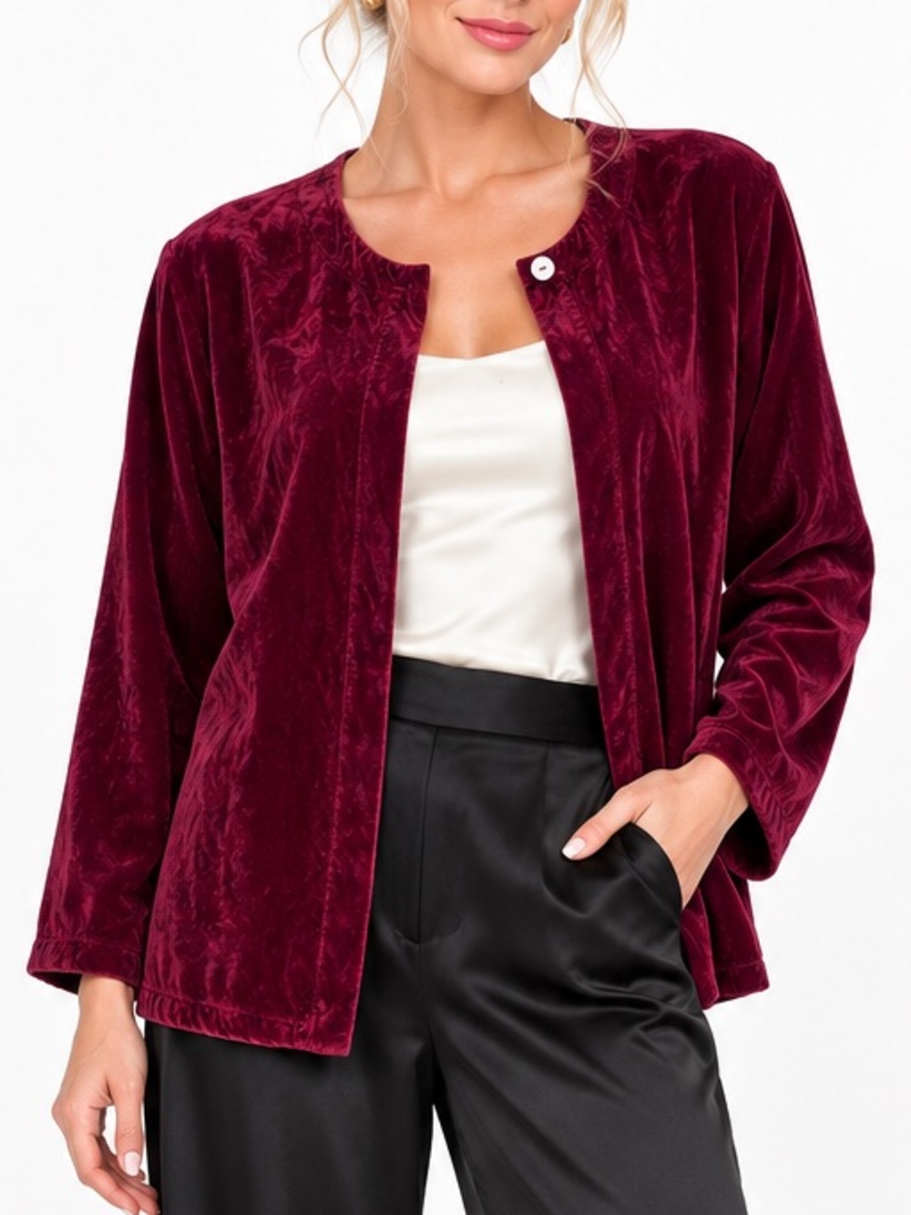 Bryn Walker Burgundy Velvet One Button Jacket Topper Artsy Lagenlook Size Small